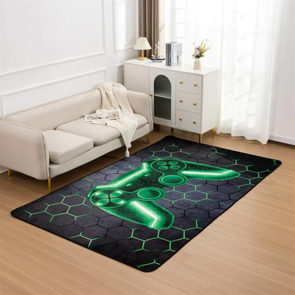 NTBED Game Console Area Rug for Bedroom Sofa Playroom Gaming Geometric Bedside Rugs Gamer Decorative Floor Mat Carpet (4x6 Feet Green)