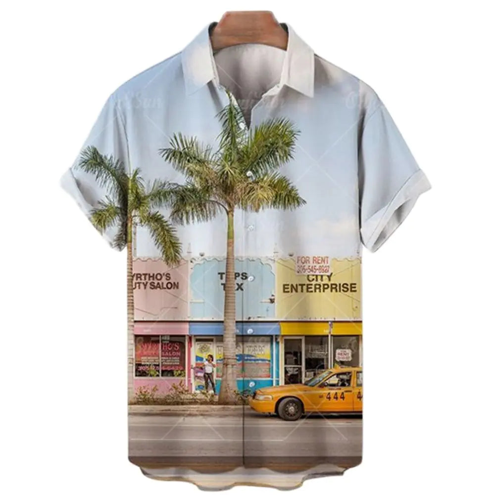 Men's Loose Fit 3D Hawaiian Print Short Sleeve Shirt