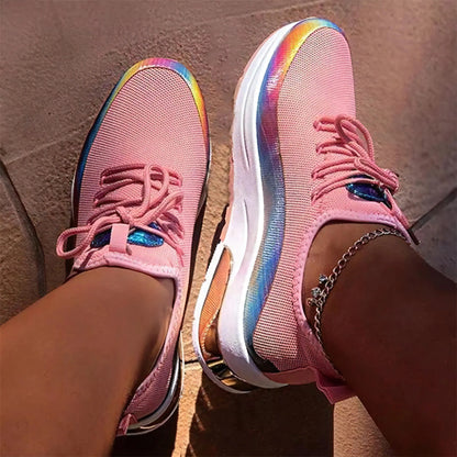Fashionable Women's Breathable Mesh Rainbow Edge Sneakers