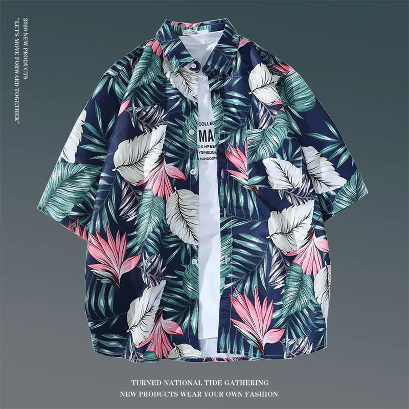Men's Vintage Hawaiian Floral Beach Shirt (Loose Fit)