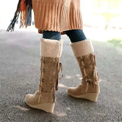 Plus Size Suede High-Top Boots with Fringe 40-43
