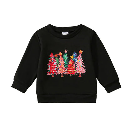 ADXSUN Toddler Girl Christmas Sweatshirt Christmas Tree/Merry Christmas Pullover Top Winter Clothes Black