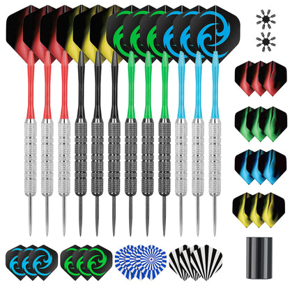 CareGames Steel Tip Darts Professional Metal Darts12pcs 18 Gram Darts Metal Tip Set with 12 Shafts24 Extra Flights2 Flight Protectors and Dart SharpenerMetal Darts for Dartboard