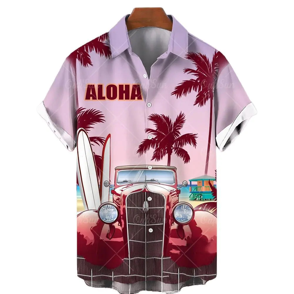 Men's Loose Fit 3D Hawaiian Print Short Sleeve Shirt