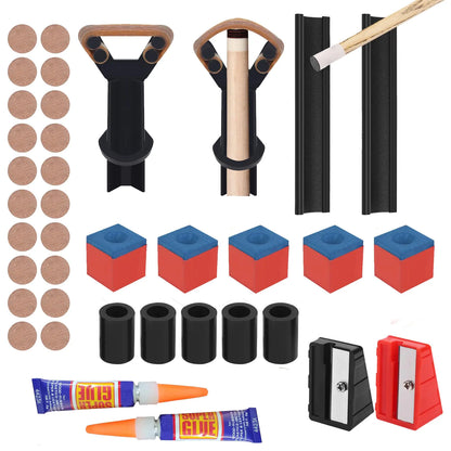 Vefungyan 38pcs Pool Cue tip Repair Kit: 20 Billiard Cue Tips 2 Cue Clamp 5 Billiard Chalk Black Ferrules 4 Billiards Shaper 2 Sander