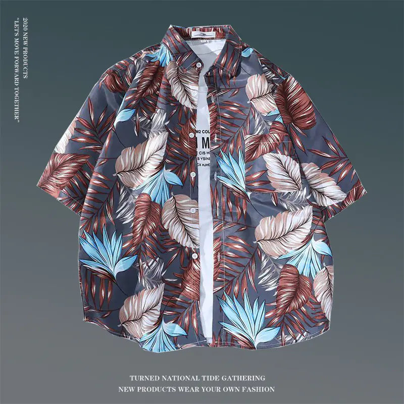 Men's Vintage Hawaiian Floral Beach Shirt (Loose Fit)