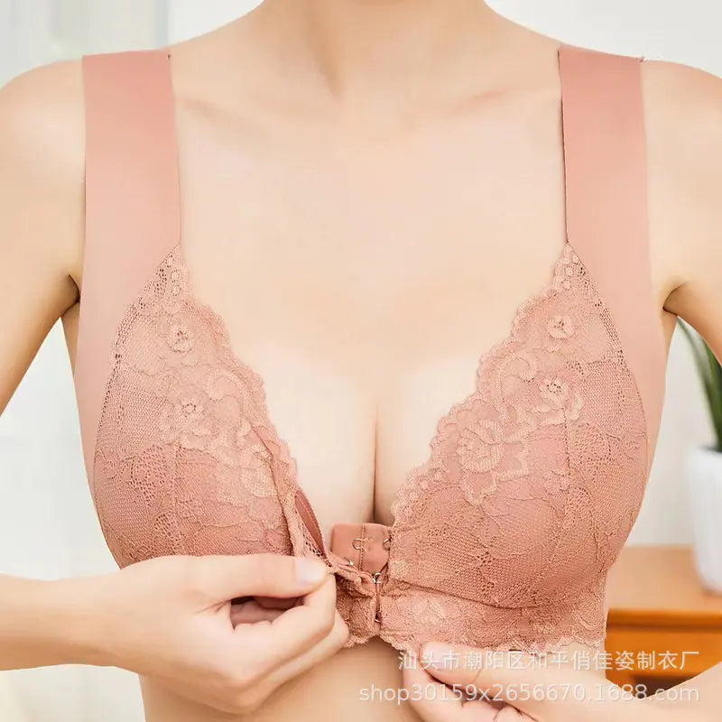 Lace Wireless Bra for Women - Plus Size Front Closure