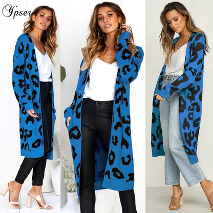Leopard Print Long Cardigan for Women - Holiday Sweater