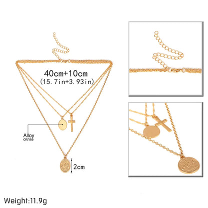 Retro Queen Cross Coin Layered Necklace for Women