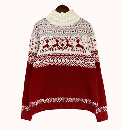 Couple's Loose High Neck Long Sleeve Christmas Sweater