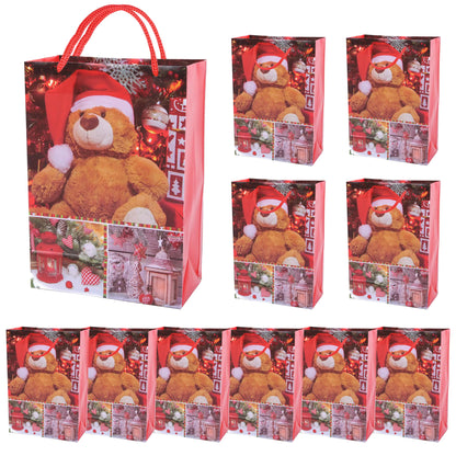 xialgshe Small 10 Pack Christmas Gift Bags with HandlesReusable Christmas Tote BagsPlastic Christmas Bags for New Year’s ShoppingMultifunctional Gift Bags 6 * 9 * 3