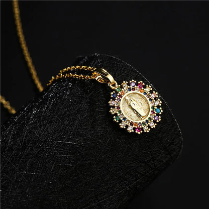 Trendy Religious Pendant Necklace with Mary Charm