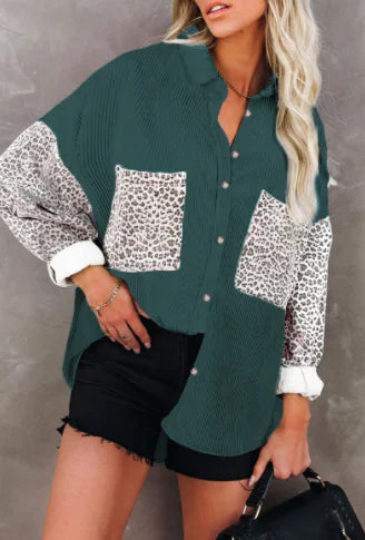 Leopard Print Loose Long Sleeve Jacket for Women