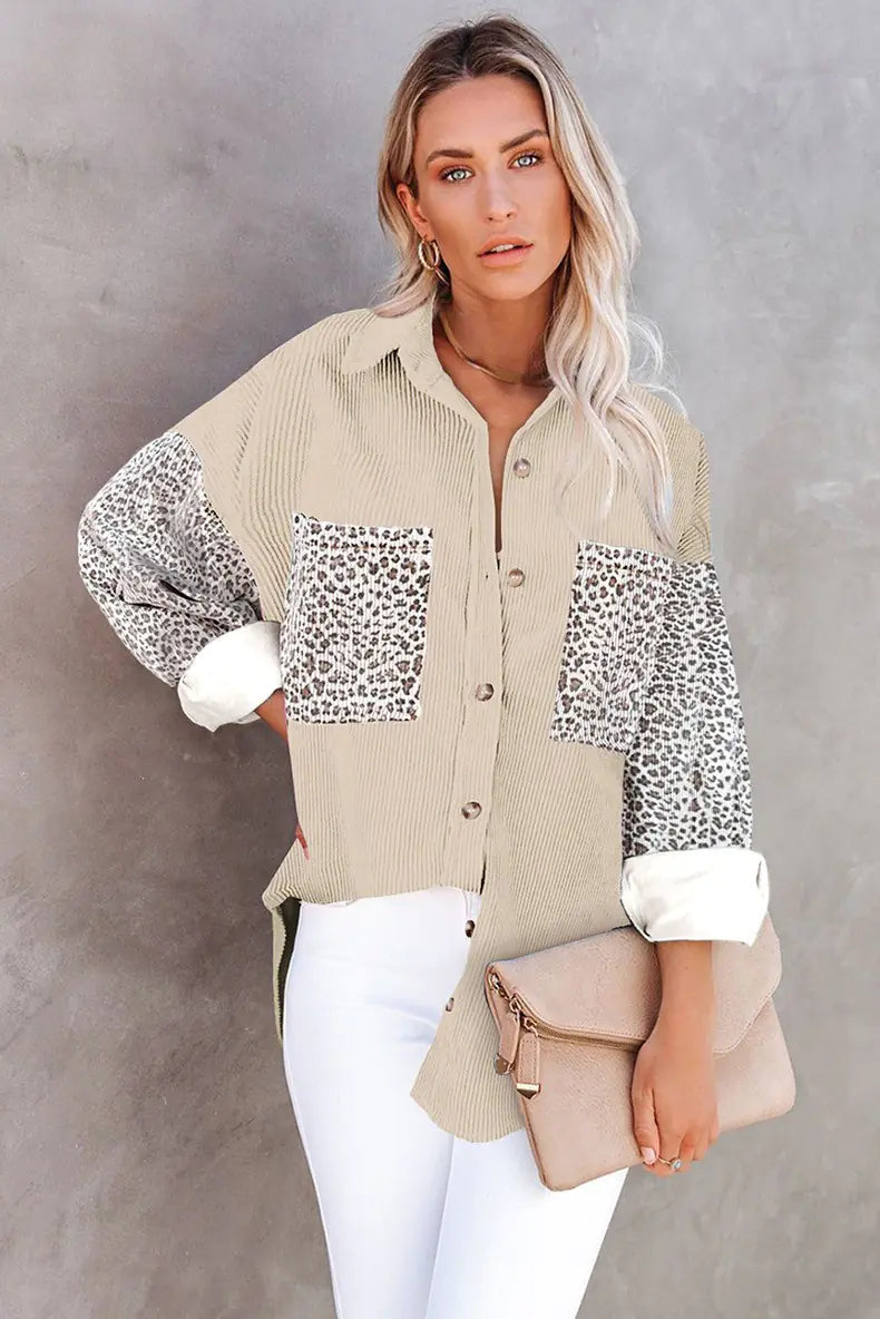 Leopard Print Loose Long Sleeve Jacket for Women