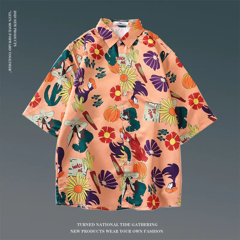 Men's Vintage Hawaiian Floral Beach Shirt (Loose Fit)
