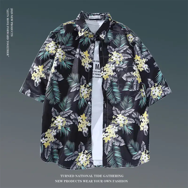 Men's Vintage Hawaiian Floral Beach Shirt (Loose Fit)