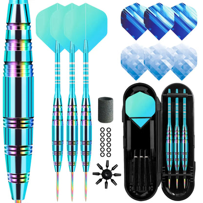 Lavishio Professional Darts Steel Tip Sets 23 g Metal Tip DartsDart Metal Tip Set 3 Aluminum Dart Shafts Steel Tip Dart Set + Extra 3 Dart Flights 3 Replace Plastic Shaft (Pale Blue)